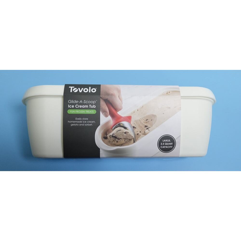 Tovolo Glide-A-Scoop Ice Cream Tub Container BPA Free 2.5 Qt White Storage Bin